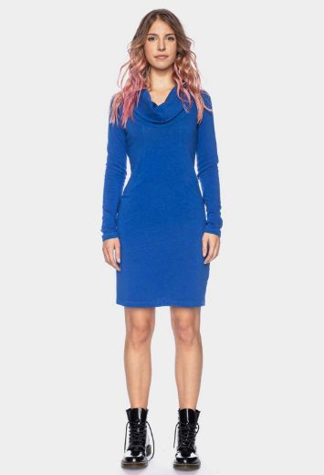 Picture of Long sleeve knit dress with waterfall collar organic cotton GOTS, blue