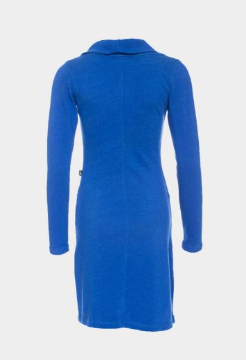 Image de Robe à manches longues avec col en cascade en coton biologique GOTS, bleu