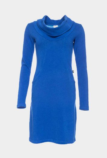 Picture of Long sleeve knit dress with waterfall collar organic cotton GOTS, blue