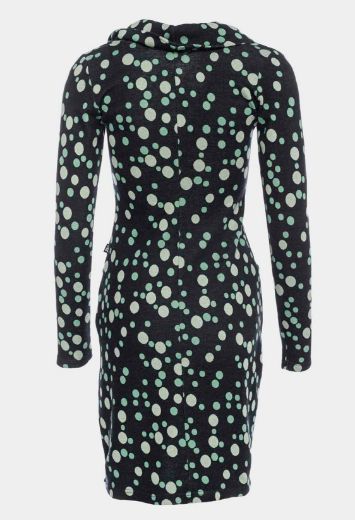Picture of Long-sleeve dress waterfall collar Organic Cotten (GOTS), black green dotted