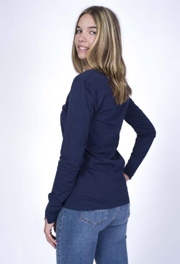 Picture of Long sleeve tee organic cotton with rib detail, navy blue