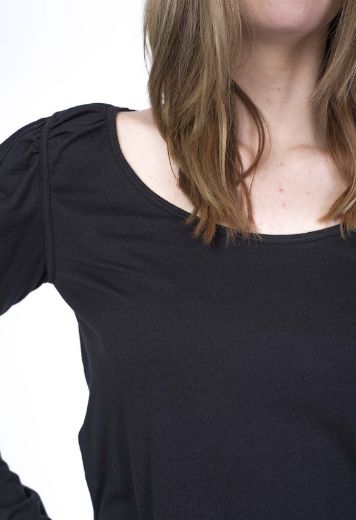 Image de T-shirt manches longues organic cotton avec détail ruché, noir