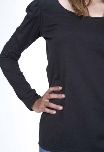 Image de T-shirt manches longues organic cotton avec détail ruché, noir