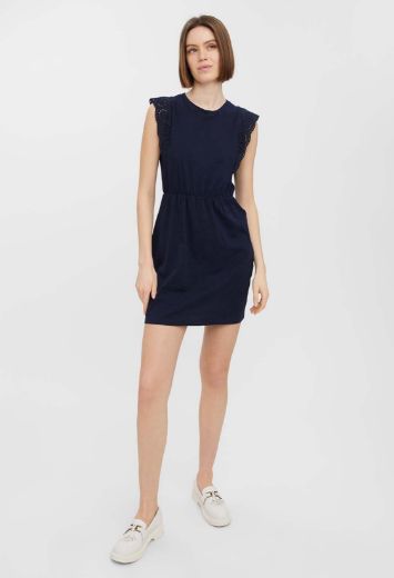 Picture of Vero Moda Tall Hollyn Jersey Mini Dress with Lace Detail, navy blue
