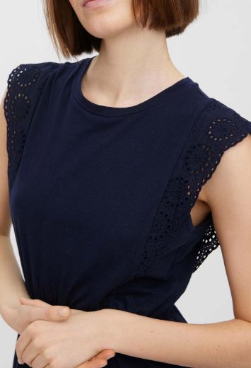 Picture of Vero Moda Tall Hollyn Jersey Mini Dress with Lace Detail, navy blue