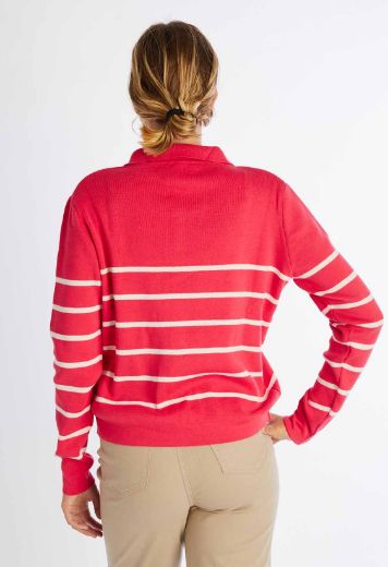 Image de Pull en tricot cropped avec boutons, rayures roses