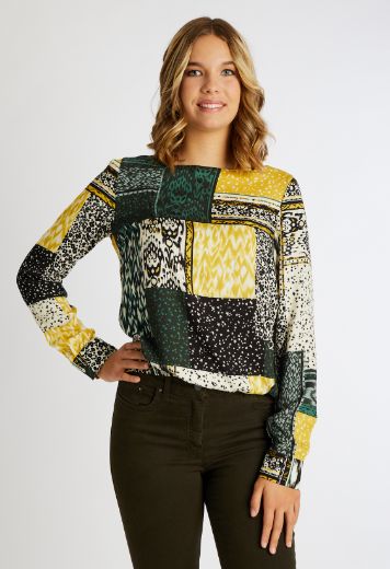 Picture of Blouse Top with Patchwork Pattern, yellow green