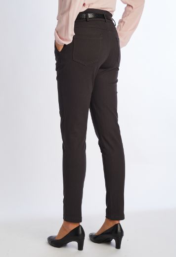 Picture of Cropped High Waist Chino Trousers, Dark Taupe
